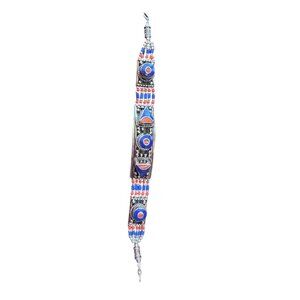 Handcrafted 7" Silver Tone Bracelet With Lapis & Coral Inlay Intricate Design